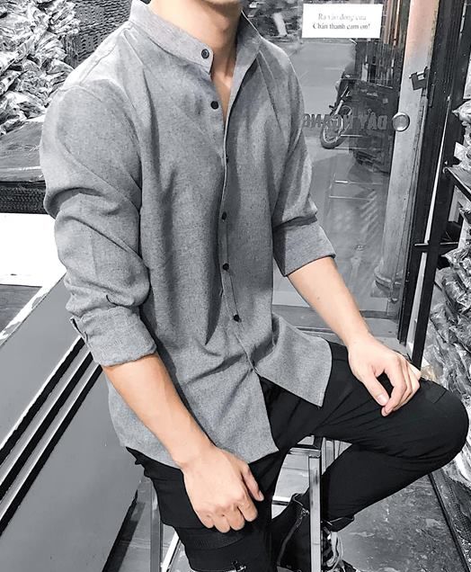 Áo Sơ Mi Nam Cổ Tàu Đũi đẹp