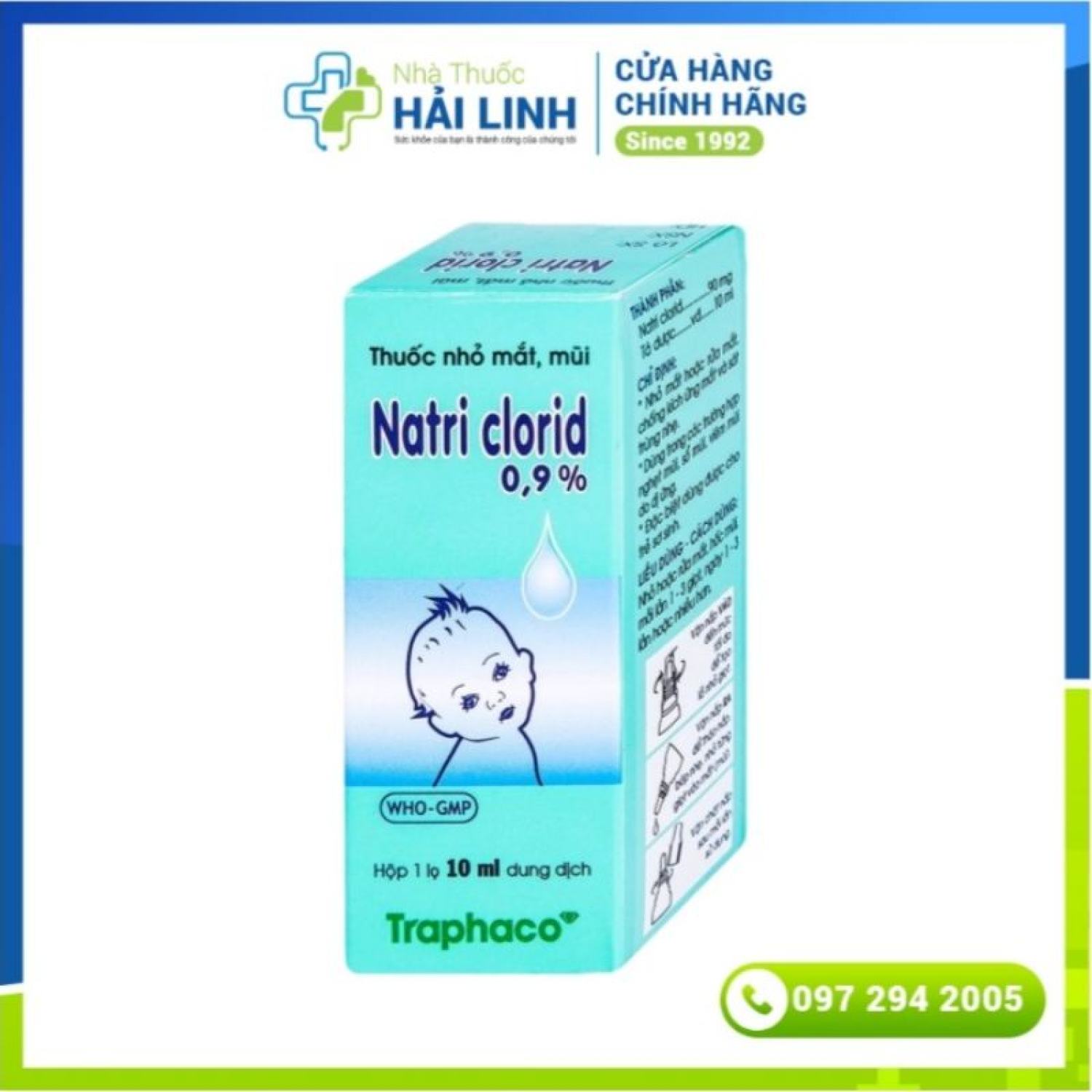 Nước muối sinh lý Natri Clocid 0,9% Traphaco ⚡Nhà thuốᴄ Hải Linh ⚡ Giúp vệ sinh mắt mũi