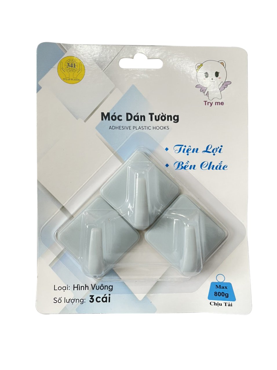 Móc dán tường hình vuông tl 225- vỉ 3 cái