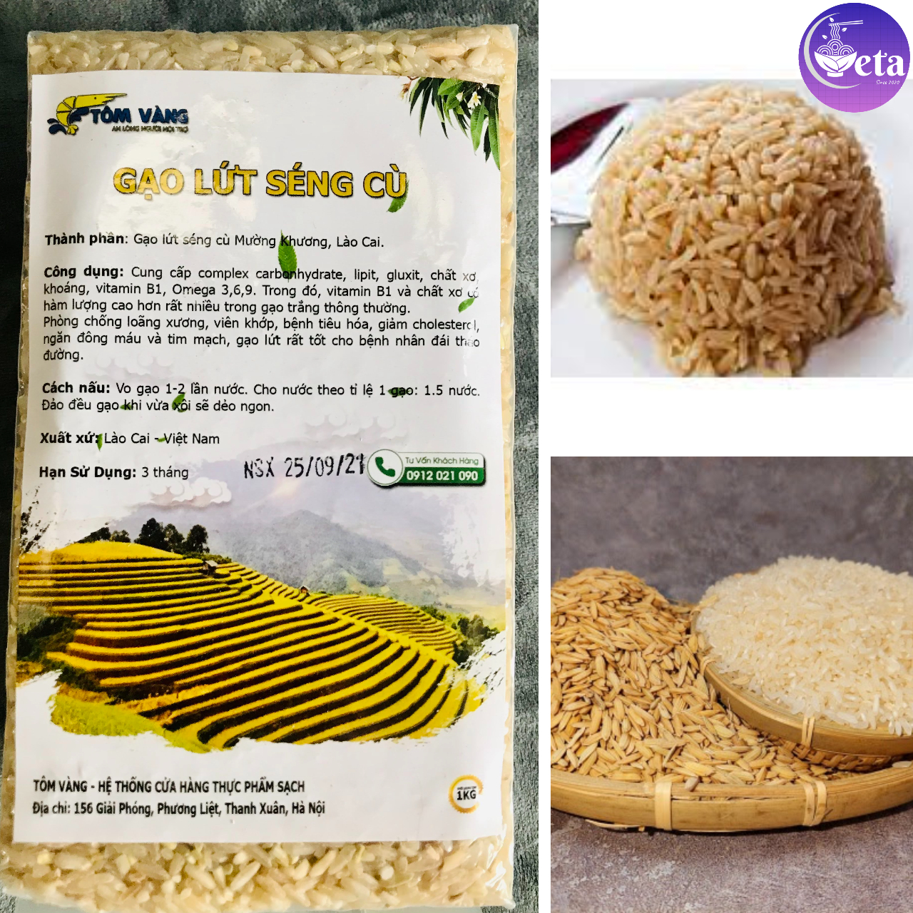 Gạo lứt Séng Cù Tôm Vàng 1kg, gạo lức nâu dẻo ngon cơm tốt cho sức khỏe - giảm cân, thuần chay, eatclean - hcm, đồng nai