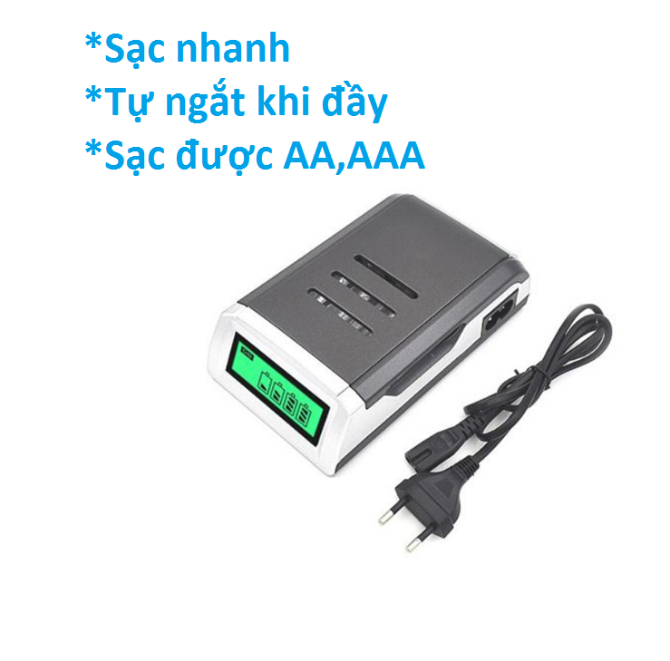 Bộ sạc pin mic không dây C905W AA, AAA tốc độ cao màn hình LCD ,tự ngắt khi đầy,sạc lẻ từng viên được