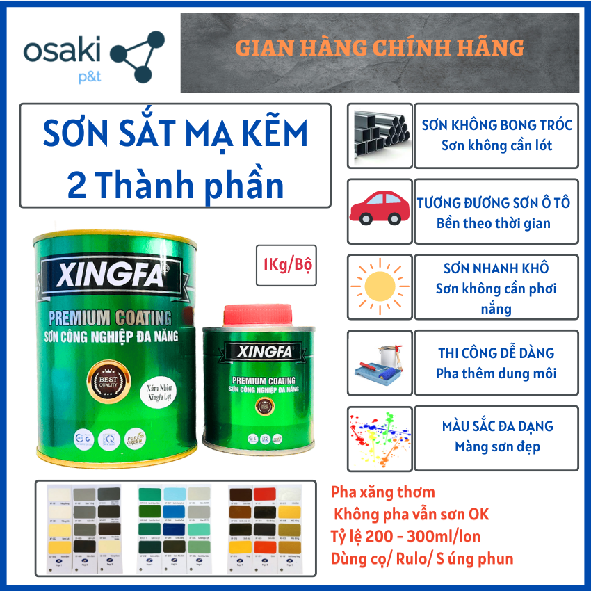 [Freeship+Quà] Sơn sắt mạ kẽm 2K - 2 Thành phần, Sơn Inox, Sơn bê tông, Sơn sắt,  Sơn xe (1 Kg/Bộ) - XINGFA