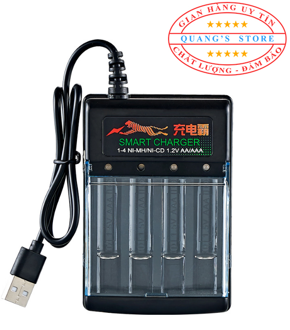 Sạc Pin BMAX Cho Pin Tiểu AA và Pin Đũa AAA Có Đèn Báo và Tự Ngắt Khi Đầy