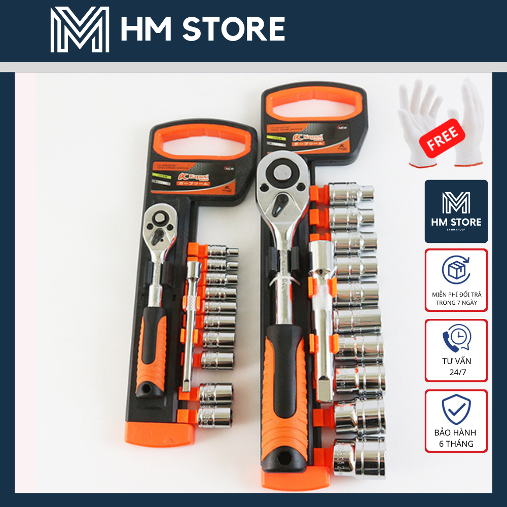 Bộ tuýp tự động 1/2” & 1/4" 12 món kapusi - kèm đầu tuýp nối dài - thép không gỉ cao cấp