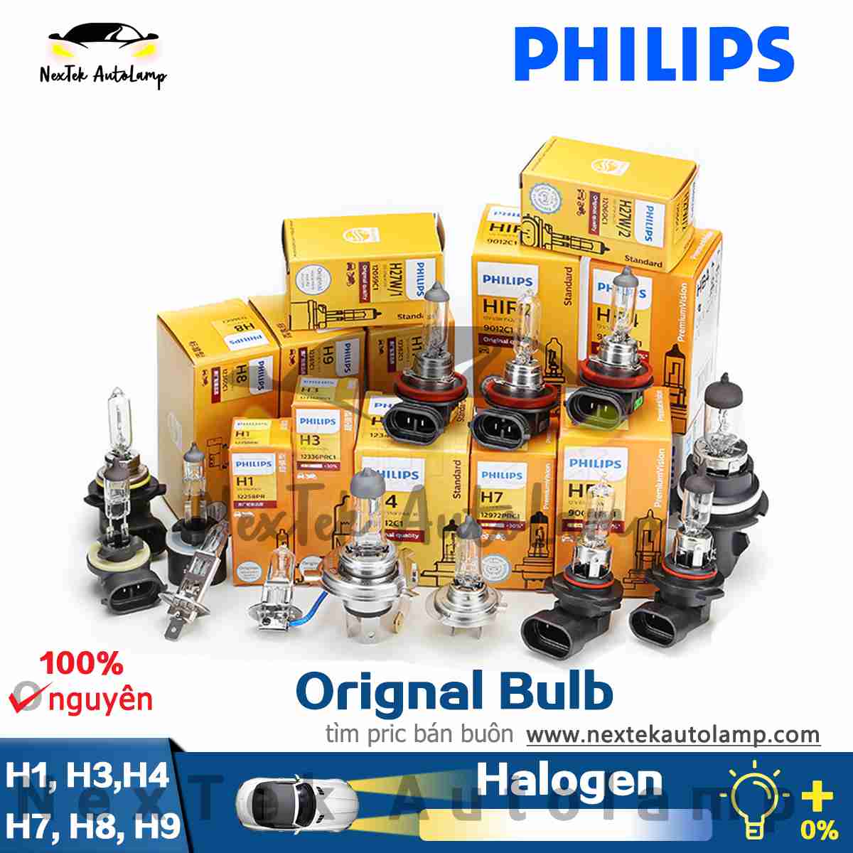 Philips bóng đèn tiêu chuẩn nguyên bản h1 h3 h4 h7 h8 h9 đèn pha xe bóng đèn halogen tiêu chuẩn