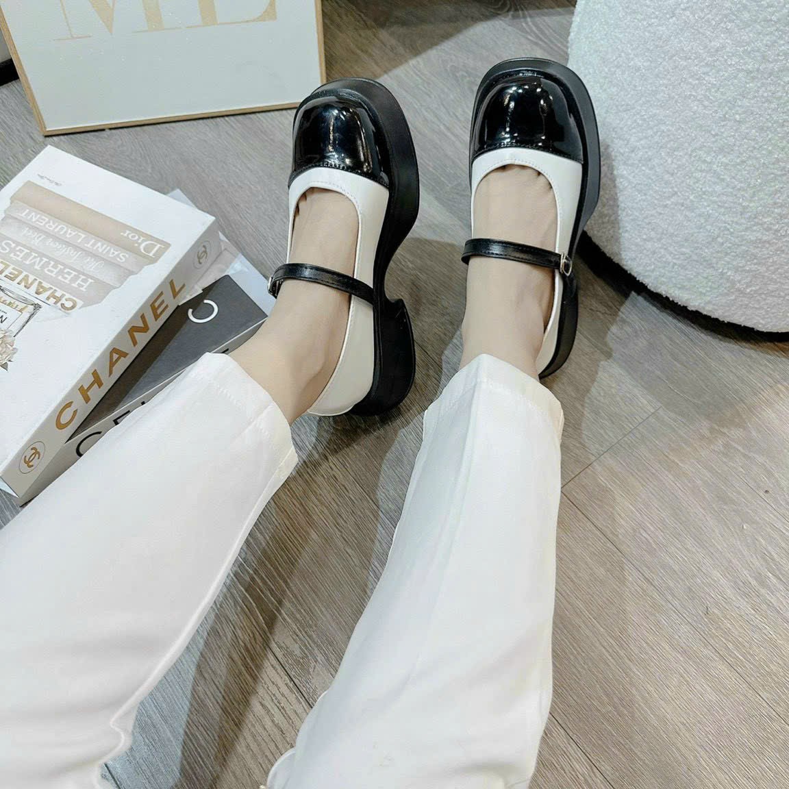 Giày bup bê nữ giày oxford mũi vuông da bóng đế bánh mì siêu đẹp