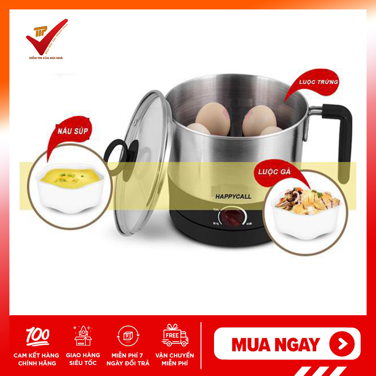 [HÀNG MỚI]  NỒI LẨU MINI ĐA NĂNG INOX HAPPCALL MS-D02 ĐẾ RỜI (Nấu mì siêu tốc)