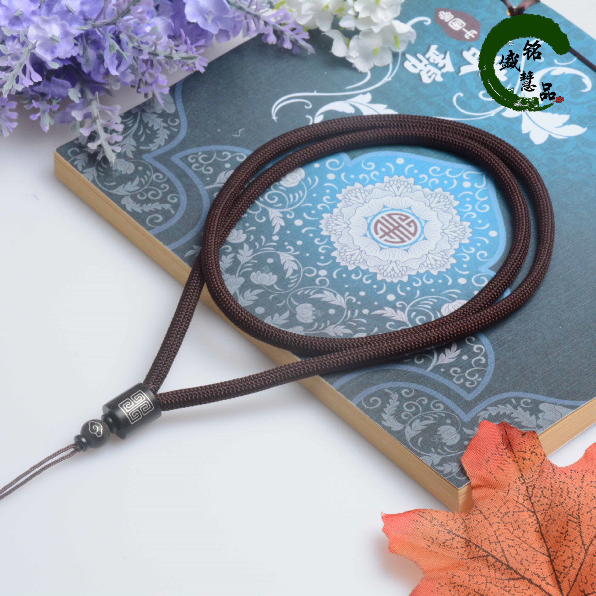 Handmade Màu tím Gỗ mun Dát Bạc - Dây dù 5ly - Vòng cổ dây dù - dây chuyền dây dù - dây dù đeo cổ