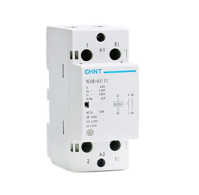 Khởi động từ contactor 1 pha 63a 2p 220v chint nch8-63/20 sử dụng cho máy bơm, thiết bị gia đình,.sử dụng tải tối đa 63a