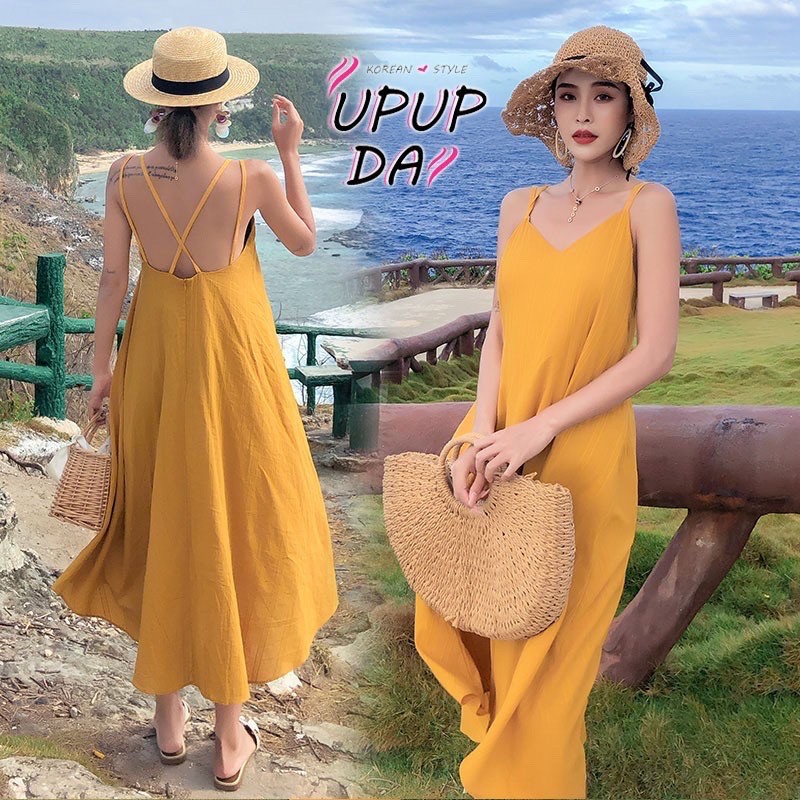 Váy Maxi đan lưng chất đũi xước đi biển