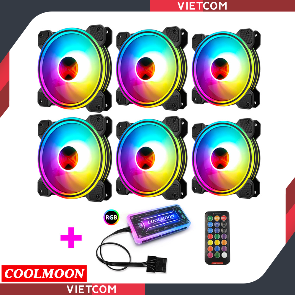 Fan Led RGB Coolmoon - Bộ từ 4 đến 10 fan + Hub và remote - LED RGB 16 Triệu Màu, 366 Hiệu Ứng