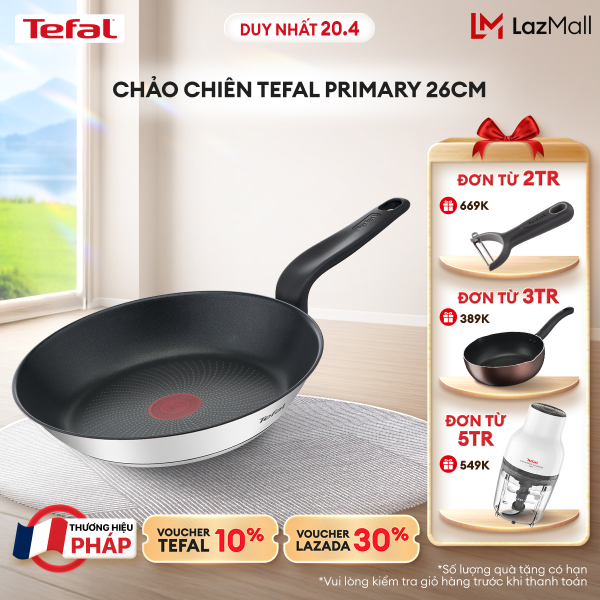 [NHẬP MÃ TEFALOFF30T4 GIẢM 30%] Chảo chiên Tefal Primary 26cm