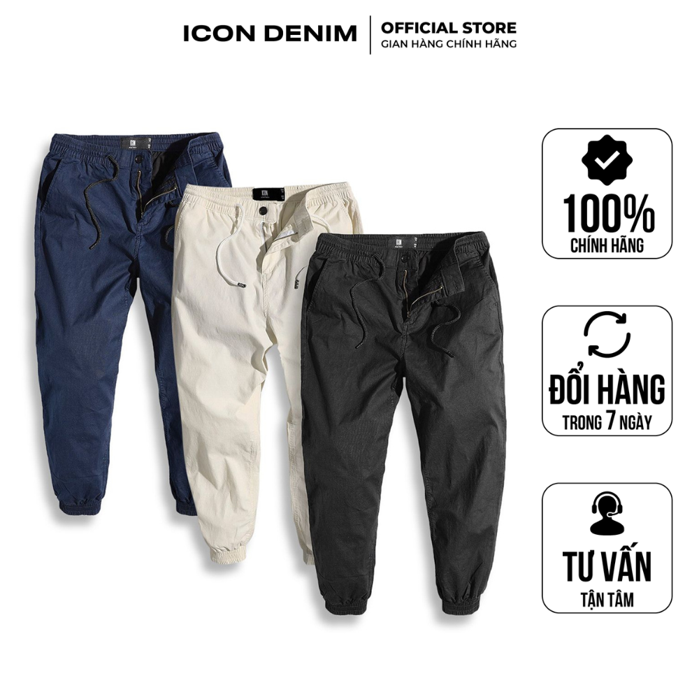 Quần Jogger nam ICON DENIM vải linen lưng thun co giãn tốt mềm mát JGEC0002