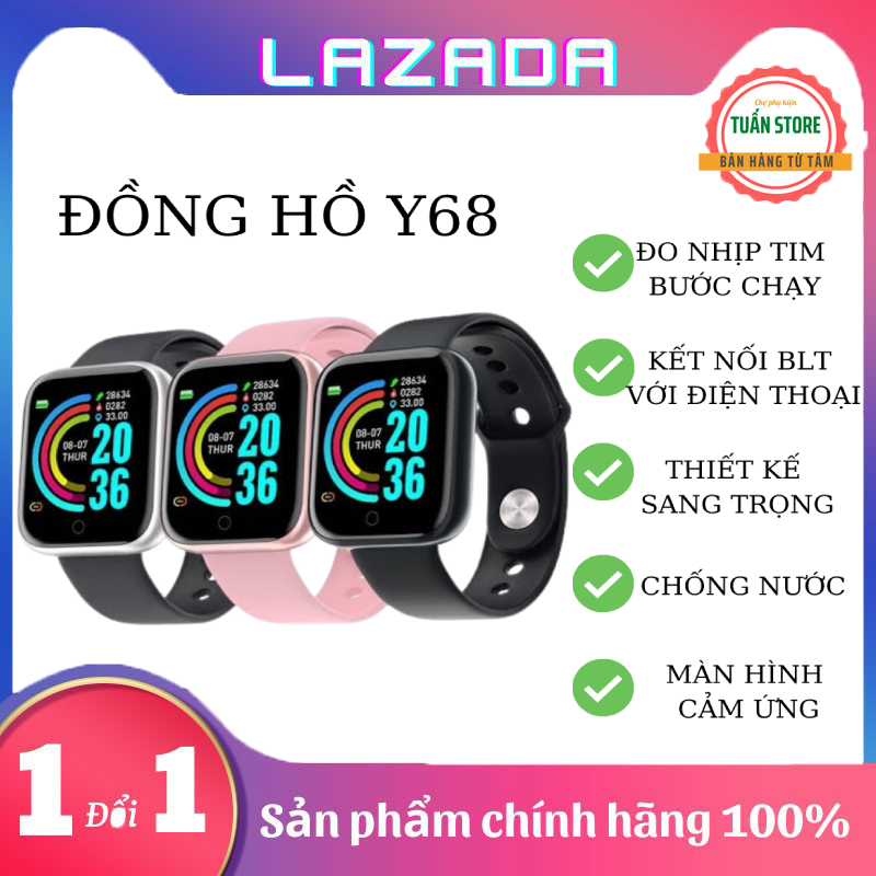 Y68 Đồng Hồ Thông Minh Y68 Thay Được Hình Nền ,Theo Dõi Sức Khỏe, Nhận Thông Báo Cuộc Gọi Và Nhiều Tính Năng Hấp Dẫn Bảo Hành 12 Tháng Hàng Chuẩn- VKTUẤN STORE