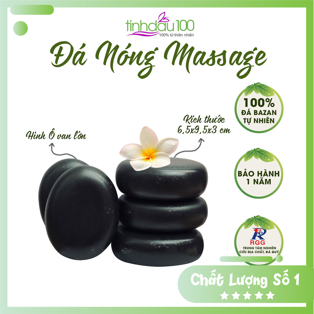 Đá massage, đá nóng. Đá mát xa body viên oval lớn 6.5x9.5x3cm. Đá tự nhiên đã được kiểm định. Bảo hành 12 tháng (giá 1 viên) | Tinh Dầu 100 Store