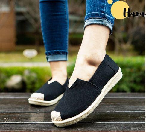[Hình thật] GL1 Giày lười slip on nữ bọc cói vintage thời trang-LOẠI TỐT