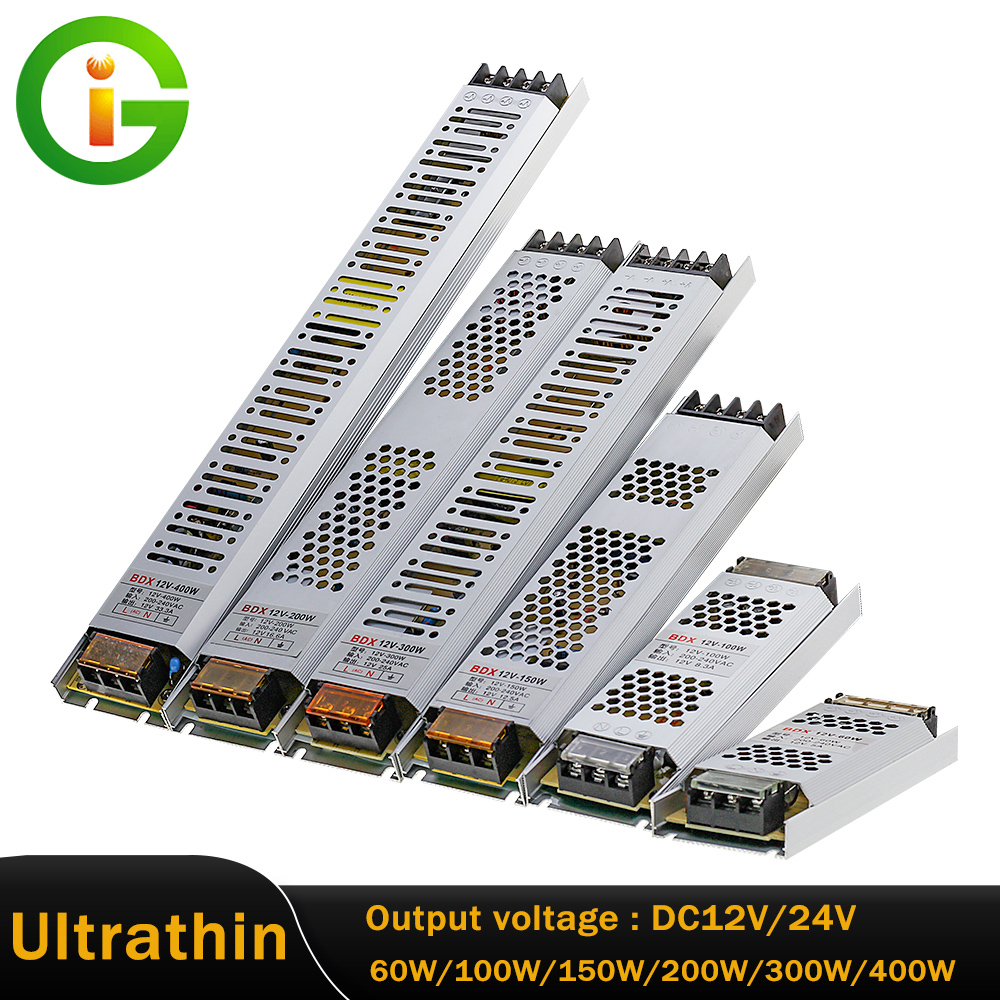 Siêu mỏng led nguồn cung cấp dc 12v 24v biến áp chiếu sáng 60w 100w 150w 200w 300w 400w led driver power adapter đối với led strip