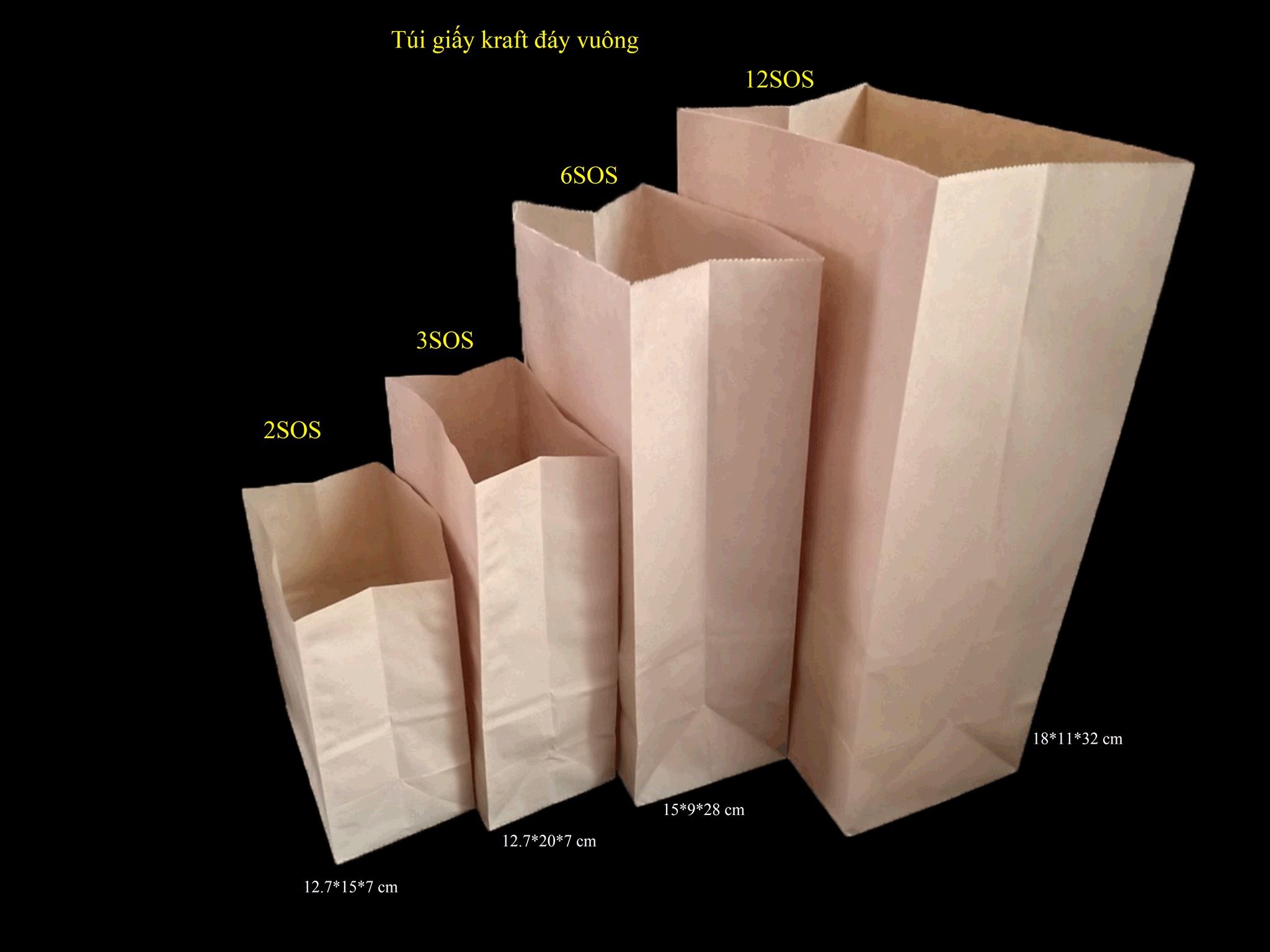 50 Túi giấy kraft đựng thực phẩm đáy vuông