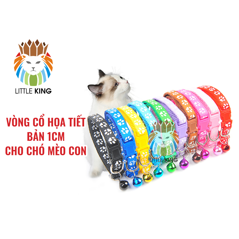 Vòng cổ cho chó mèo có chuông vòng cổ lục lạc bản 1cm họa tiết bàn chân cho chó mèo Little King pet shop