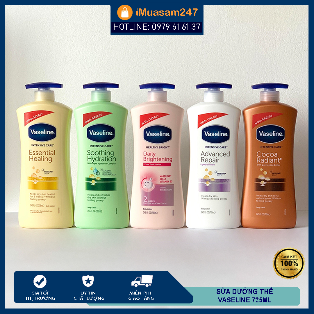 Sữa Dưỡng Thể Vaseline Body Lotion hàng Mỹ 725ml dưỡng ẩm chuyên sâu thẩm thấu nhanh không nhờn rít cho làn da mịn màng trắng sáng