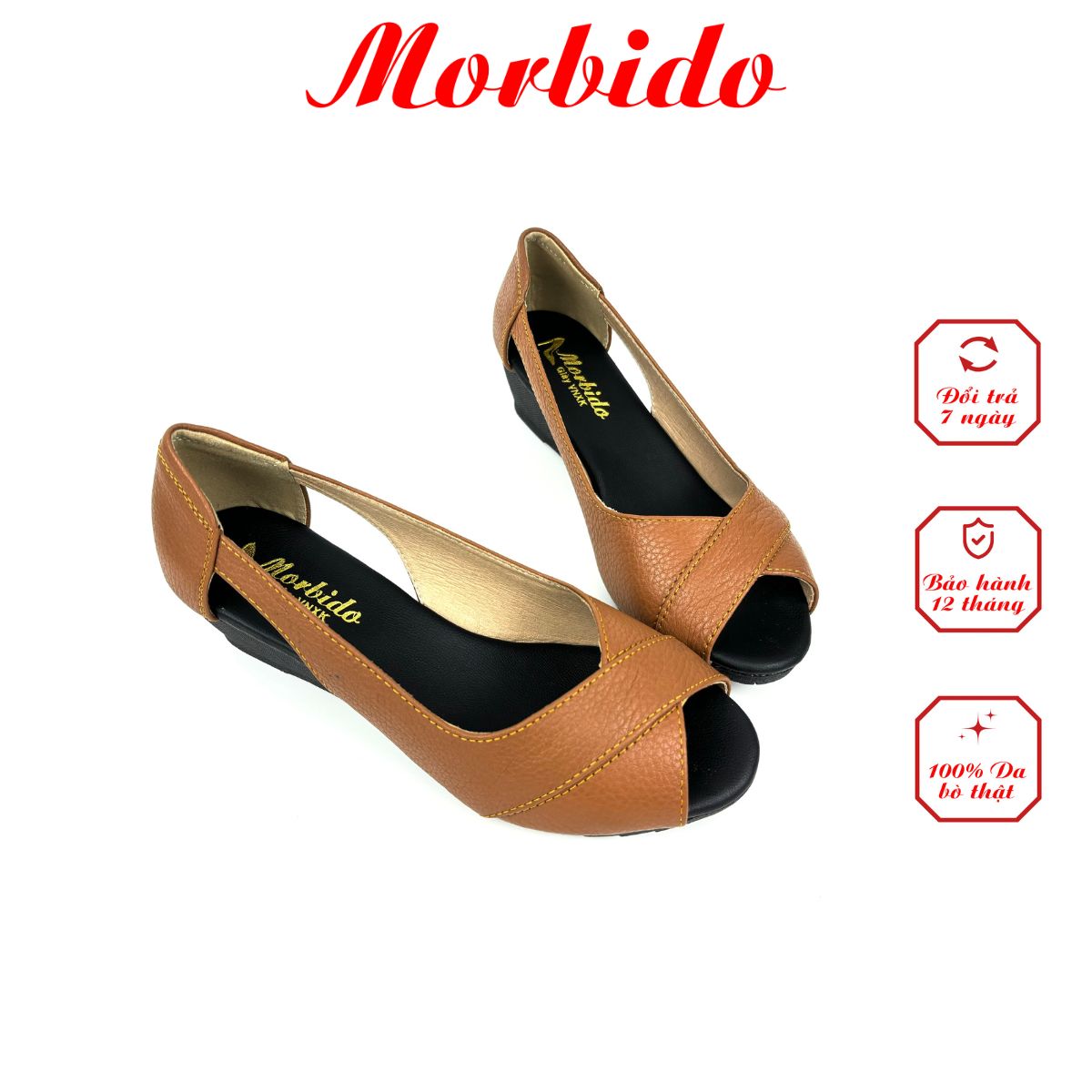 Giày đế xuồng 5cm hở mũi - from to - da thật êm chân morbido m414