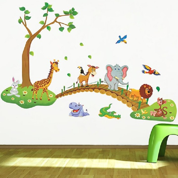[HCM]Decal dán tường cho bé hình thú qua cầu