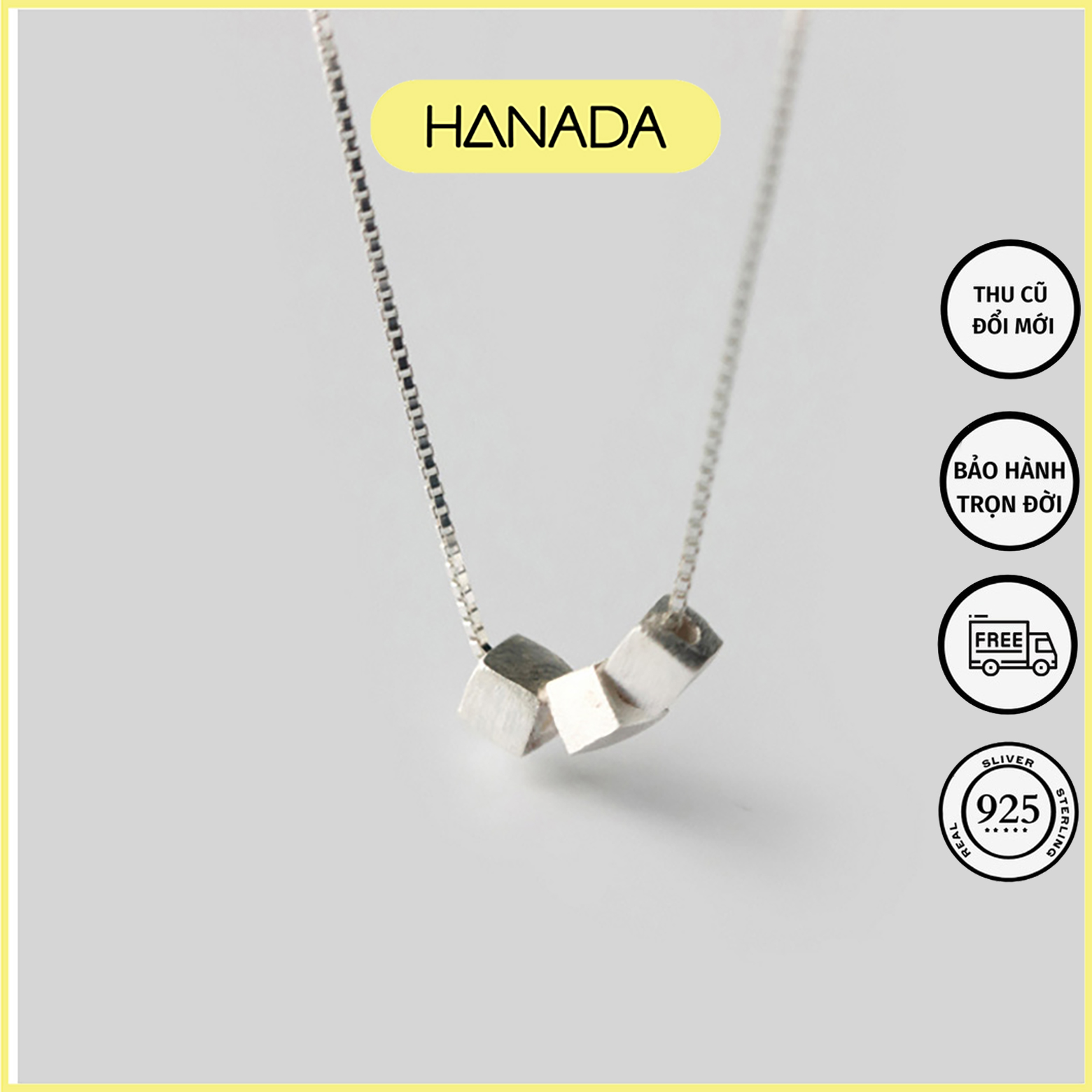 Dây chuyền bạc 925 hanada ba khối vuông 0126