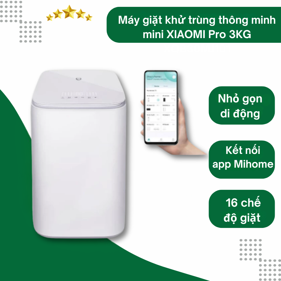 Máy giặt khử trùng thông minh mini XIAOMI Pro 3KG XQB30MJ101, Bảo hành chính hãng