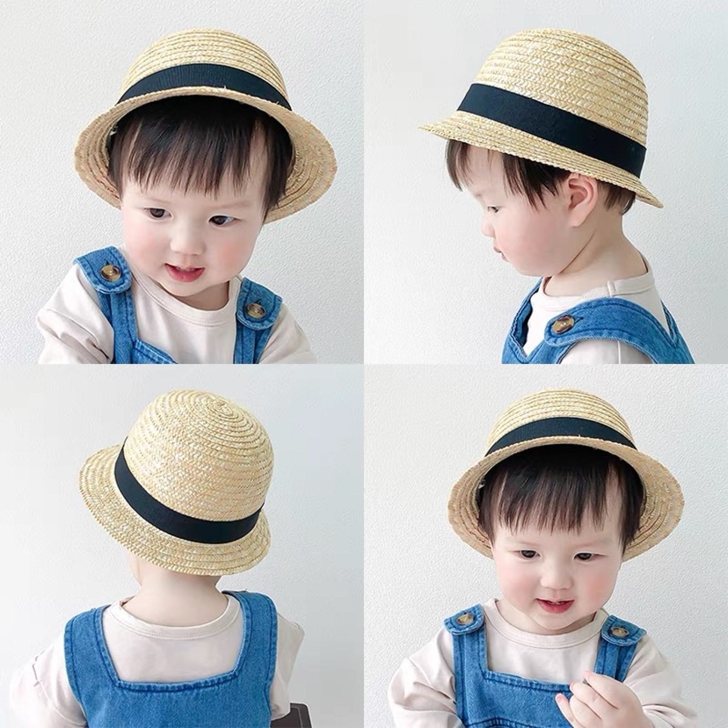 Mũ cói đi biển đi du lịch chụp ảnh vành ngắn kiểu dáng vintage Hàn Quốc cho bé