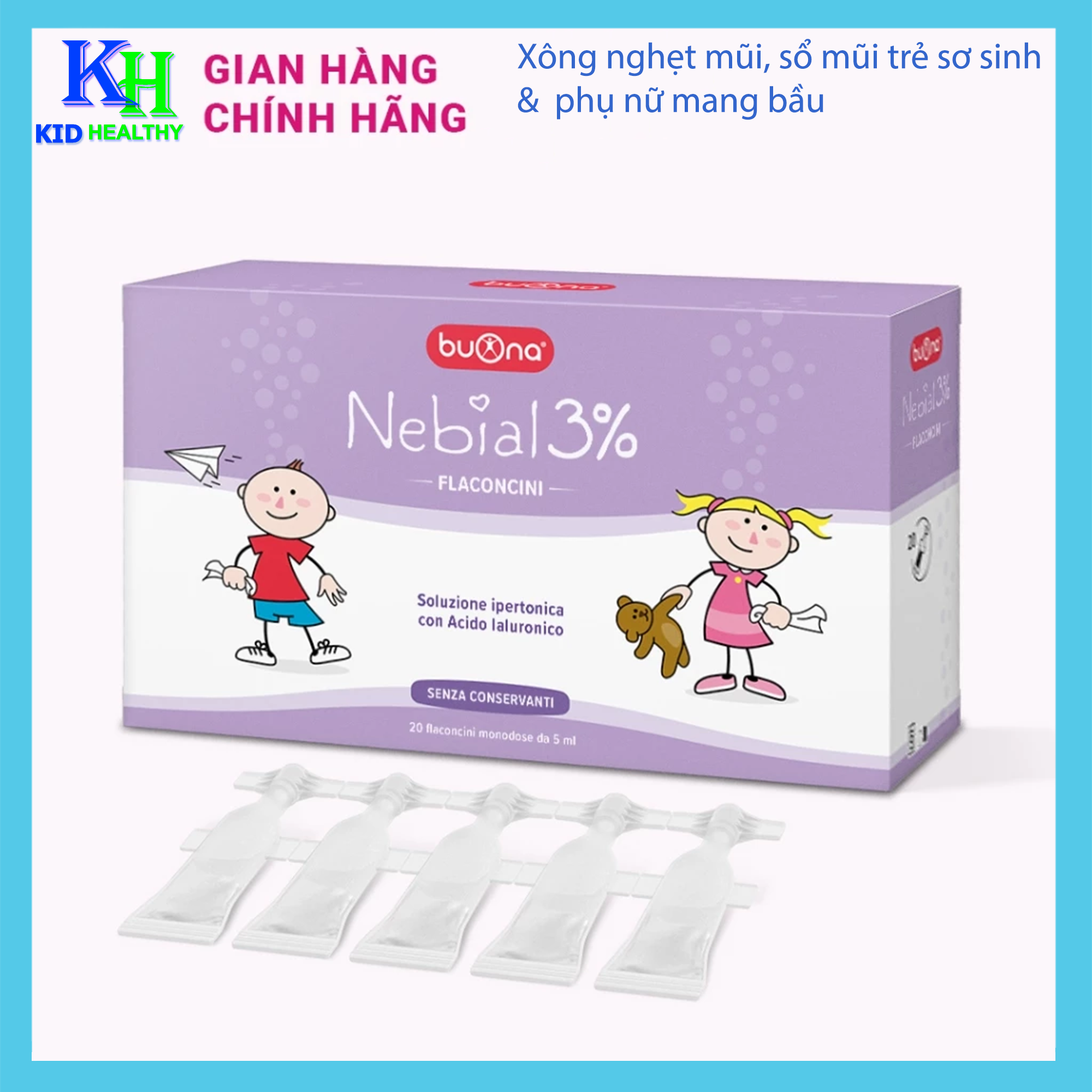 Dung dịch muối ưu trương Buona Nebial 3% giảm khô mũi, chảy mũi