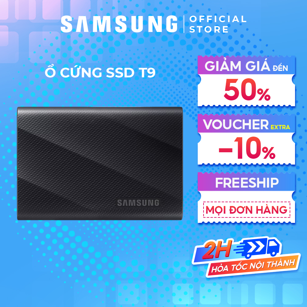 Ổ cứng di động ssd samsung t9 1tb tốc độ đọc/ghi 2,000 mb/s 1,950 mb/s usb 3.2 gen 2x2 - 1 đổi 1 - bảo hành 5 năm - hàng chính hãng