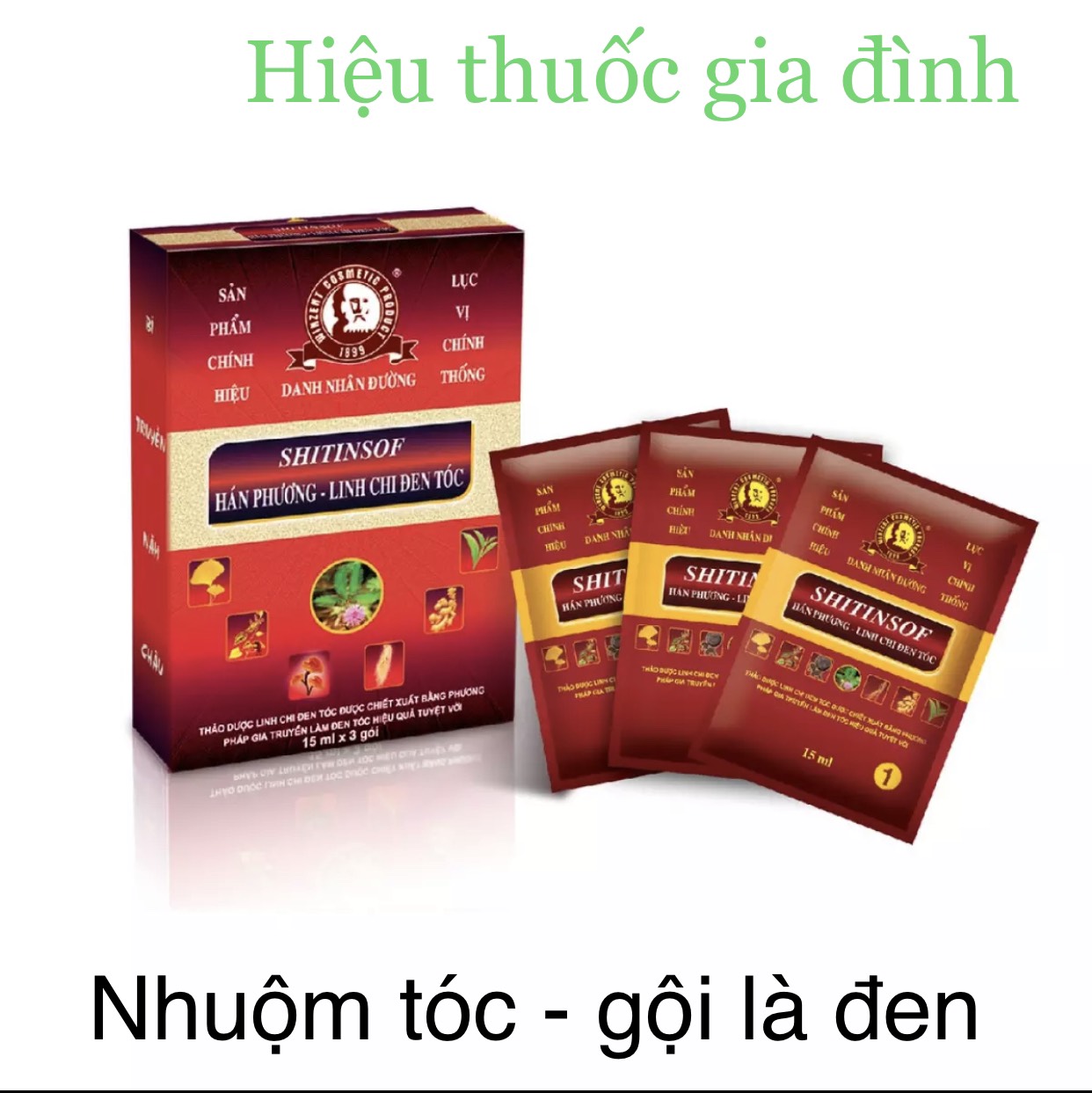 Thuốc nhuộm tóc-gội là đen -linh chi đen tóc- hộp 3 gói