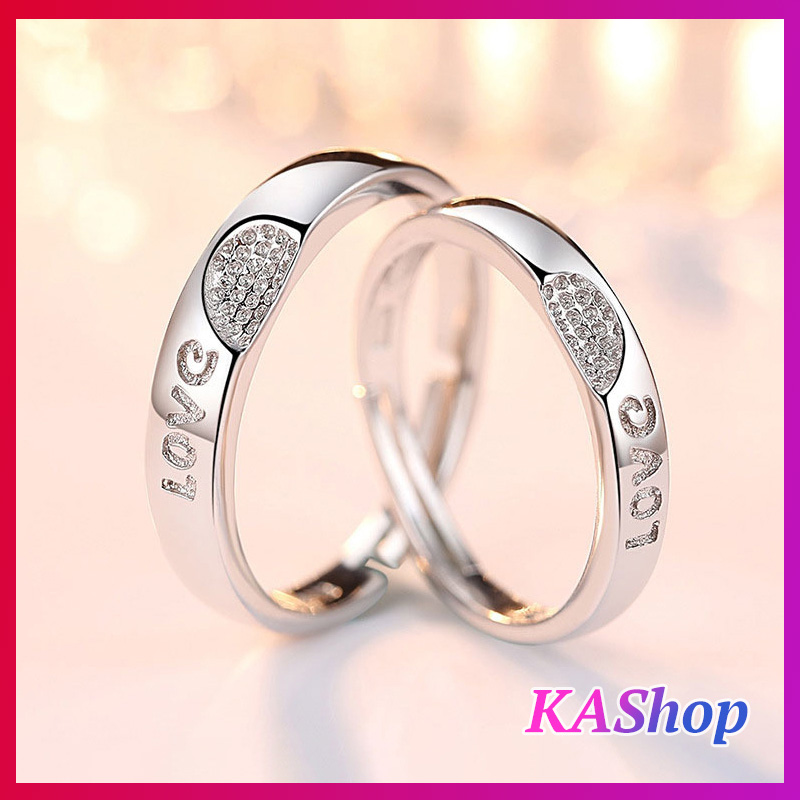 Nhẫn cặp ghép trái tim tình yêu khắc chữ LOVE