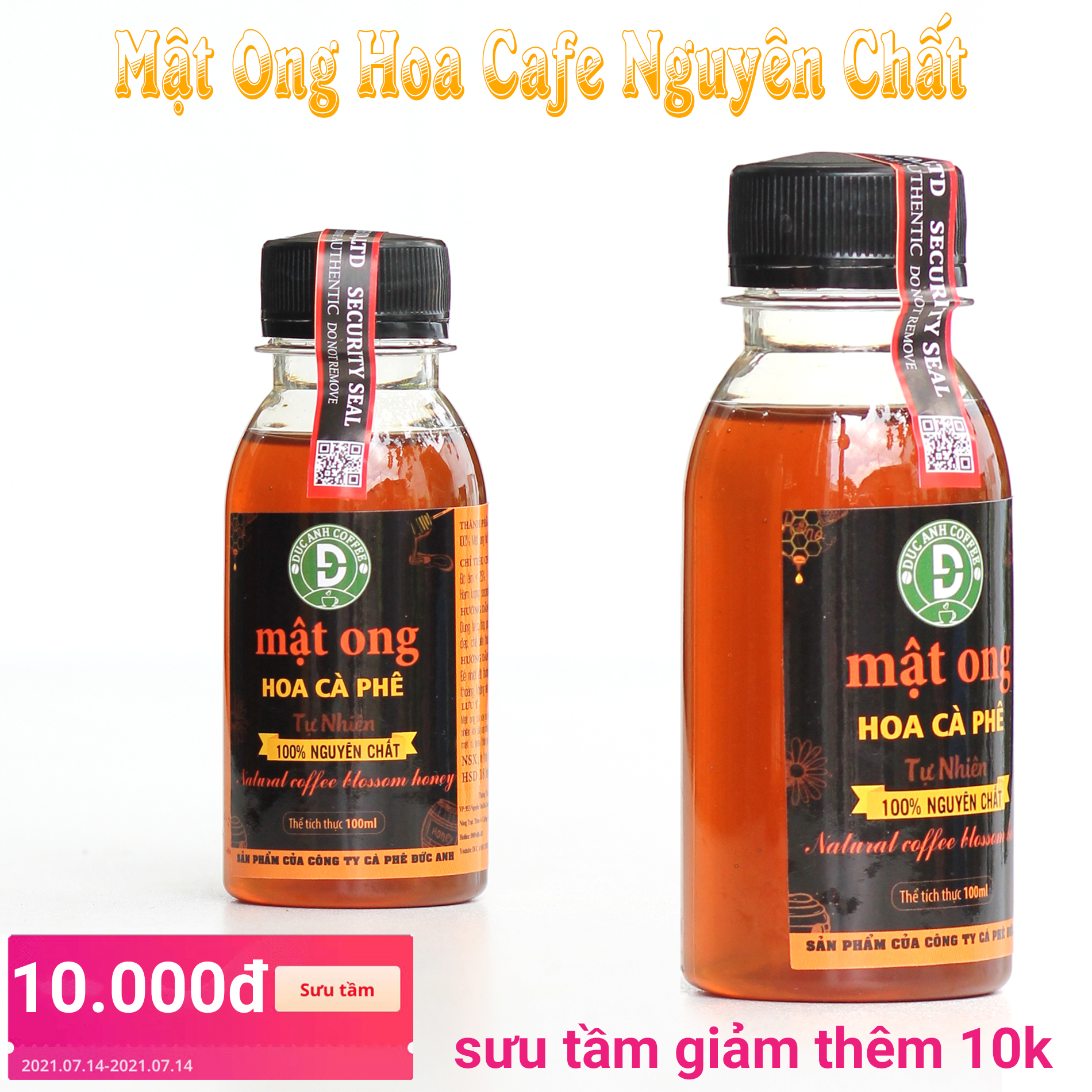 (TRỢ GIÁ DÙNG THỬ) Mật ong nguyên chất hút phấn rừng hoa cà phê 100ML tương đương 140g tiện dụng thương hiệu DUC ANH COFFEE của công ty cà phê Đức Anh