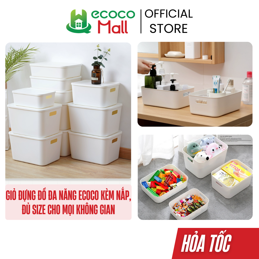 Giỏ đựng đồ đa năng ECOCO kèm nắp, đủ size cho mọi không gian | Rổ, thùng nhựa đựng quần áo, đồ chơi, gia vị nhà bếp