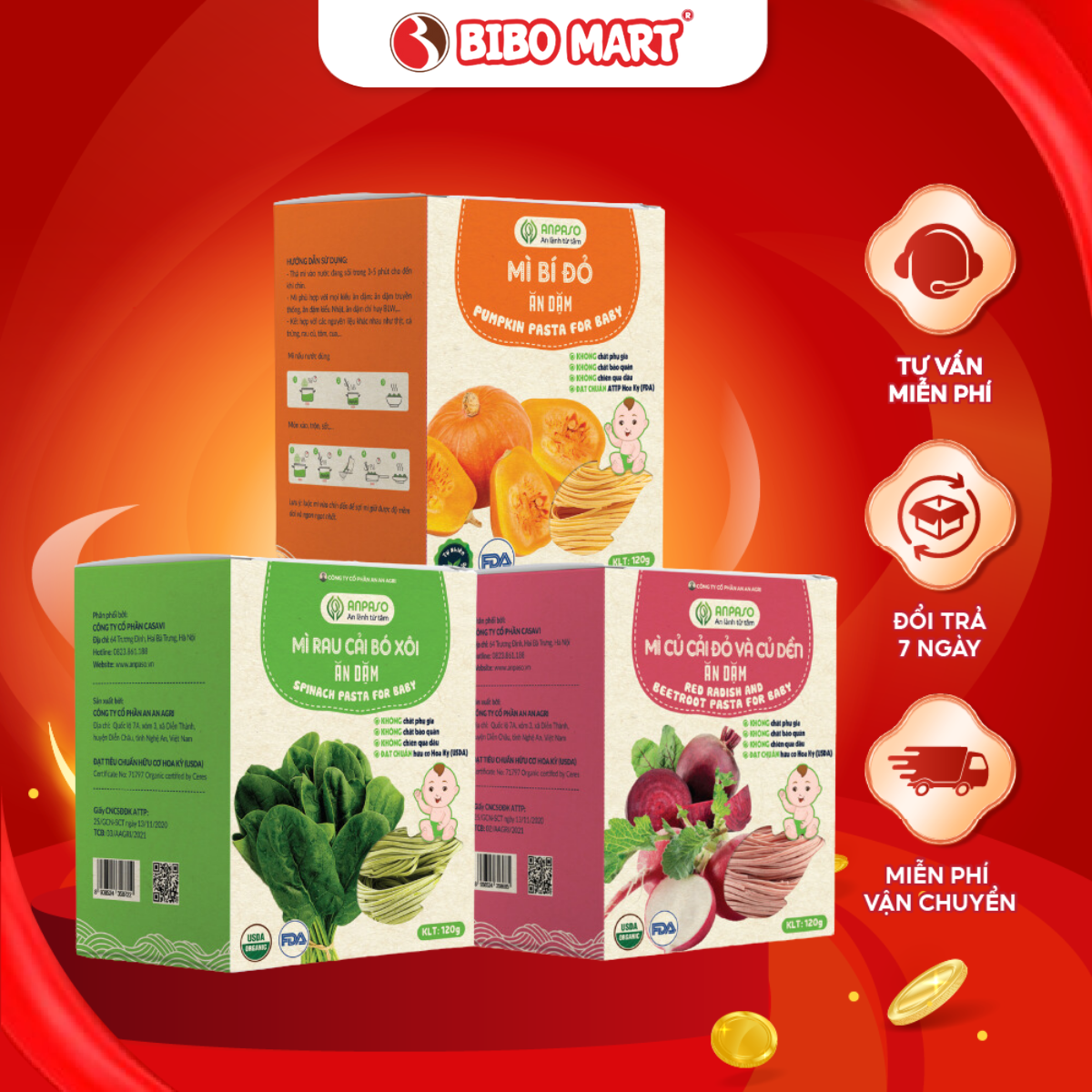 Mì Ăn Dặm Anpaso Organic Ăn Dặm Kiểu Nhật Rau Củ Hữu Cơ Thơm Ngon Bổ Dưỡng Cho Bé 120g - Bibo Mart