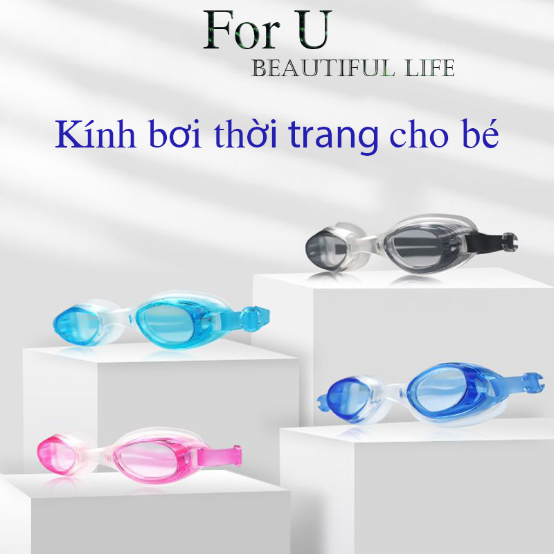 Kính bơi cho bé chống sương mù thời trang xanh-bạc-hồng, mắt kính bơi cho bé trai gái bảo vệ mắt, kính bơi đi biển hồ bơi cho bé KBB-01