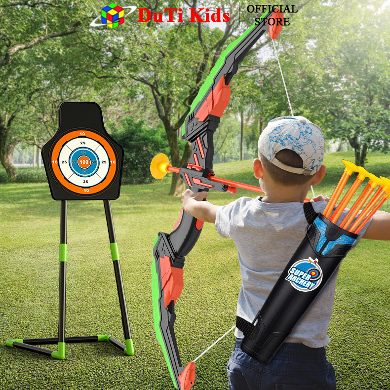 Archery Toy for Children Includes 1 Target Stand, 1 Bow and Arrow, 10 Arrows with a Shoulder Bag and an Additional 3 Target Cans.
