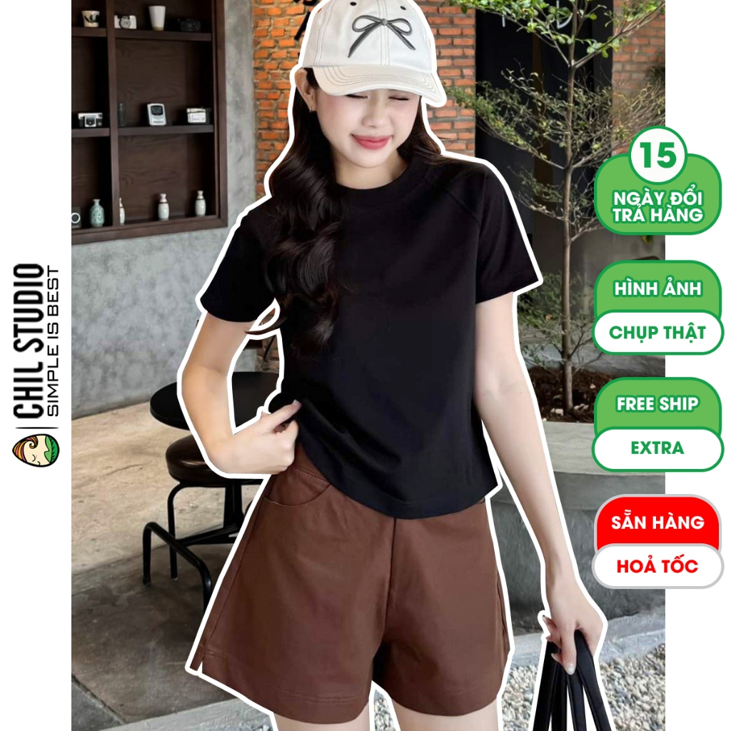 Áo thun phông Baby Tee nữ trơn tay ngắn form rộng freesize rẻ đẹp Cotton 100% cao cấp nhiều màu CHIL STUDIO mùa hè 2024