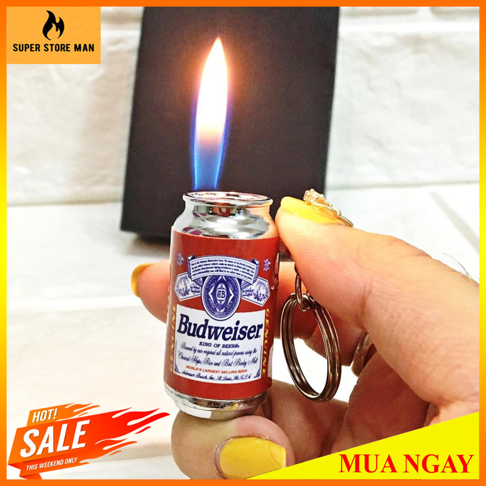 [HCM][HOT] Bật Lửa Hộp Quẹt - Móc Khóa Mini Hình Lon Nước – Bật Lửa Hộp Hộp Quẹt Sài-Gas- Độc Đáo – Móc Khóa Nhỏ Gọn Tiện Lợi #BUDWEISER