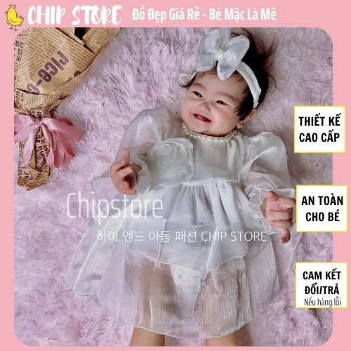 Váy trắng công chúa cho bé CHIP STORE Đầm cho bé mặc đầy tháng thôi nôi sang chảnh
