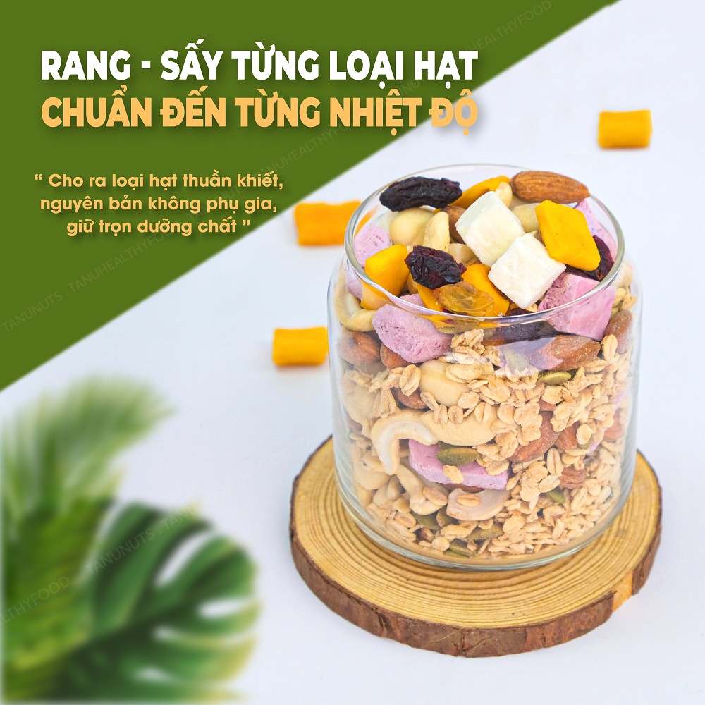 Ngũ côc granola ăn kiêng sữa chua sấy khô TANU NUTS túi 500g mix hạt dinh dưỡng giảm cân, không đường