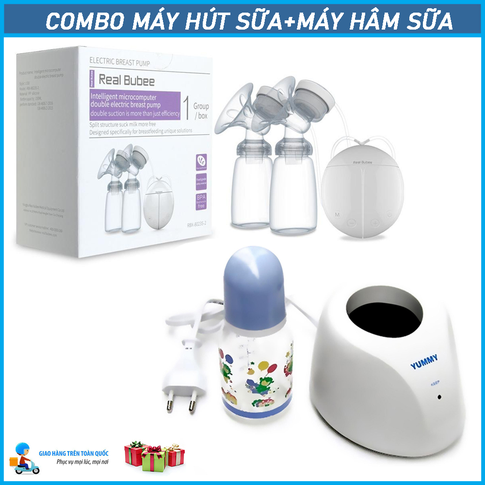 COMBO MÁY HÚT SỮA VÀ MÁY HÂM SỮA,thiết kế nhỏ gọn tiên dụng,tiết kiệm chi phí,dễ dàng tháo lắp và sử dụng.