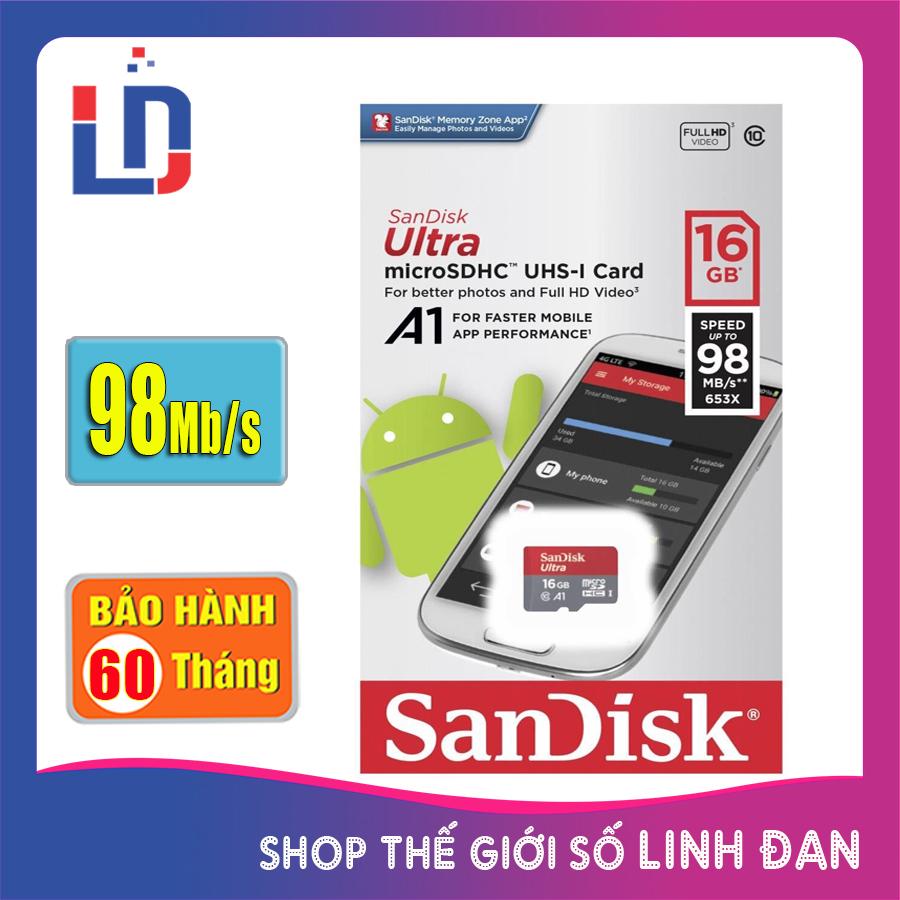 Thẻ nhớ micro sd sandisk ultra a1 16gb class 10 u1 98mb/s sdhc - a1 16