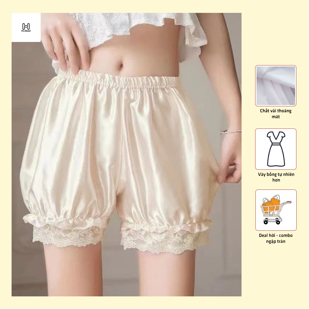 Quần bảo hộ nữ mặc váy eo chun chất vải lụa mềm mại dễ thương