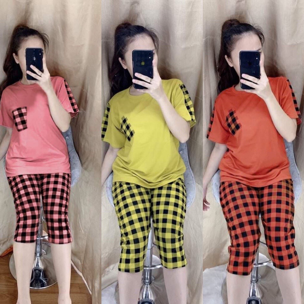 [HCM]ĐỒ BỘ NỮ COTTON PHỐI TÚI CARO (ẢNH THẬT KÈM VEDIO) CÓ SIZE 40-75KG  - CT14