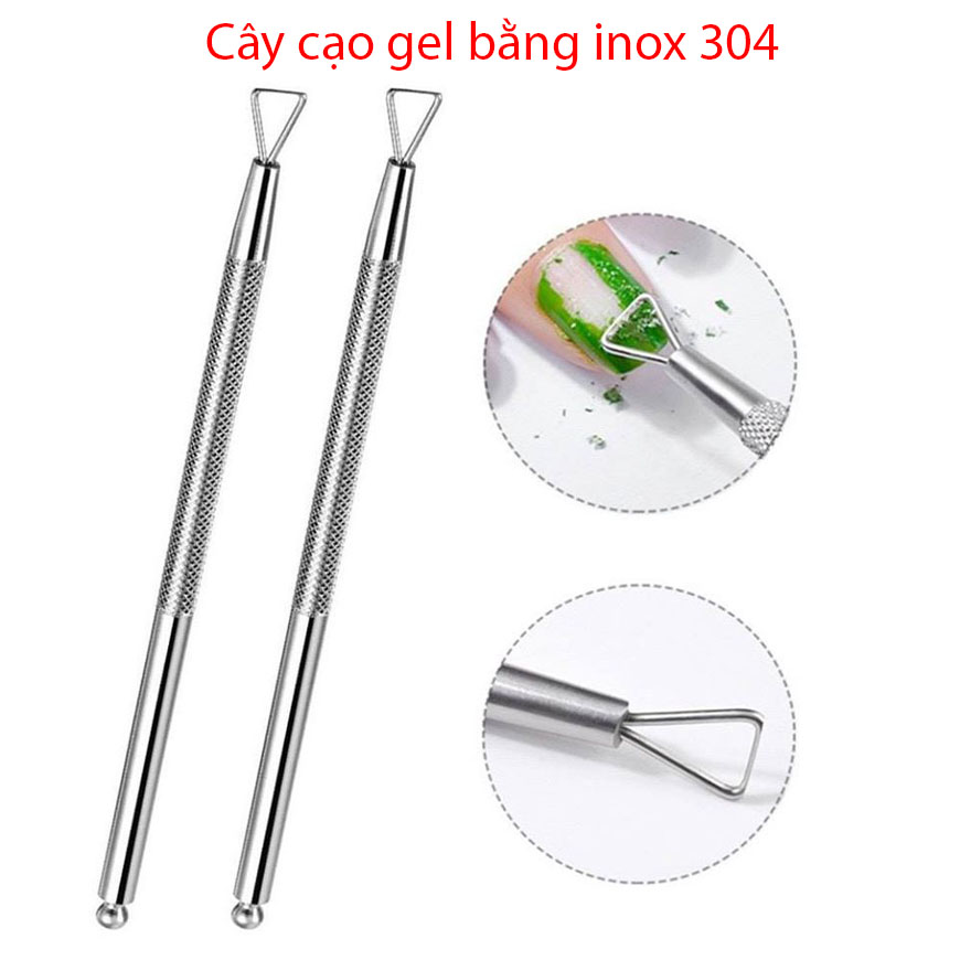 Cây cạo sơn gel loại inox,cây cạo gel inox 2 đầu tròn dẹt - mua cây cạo gel, cây phá gel inox cao cấp phụ kiện nail chính hãng giá tốt