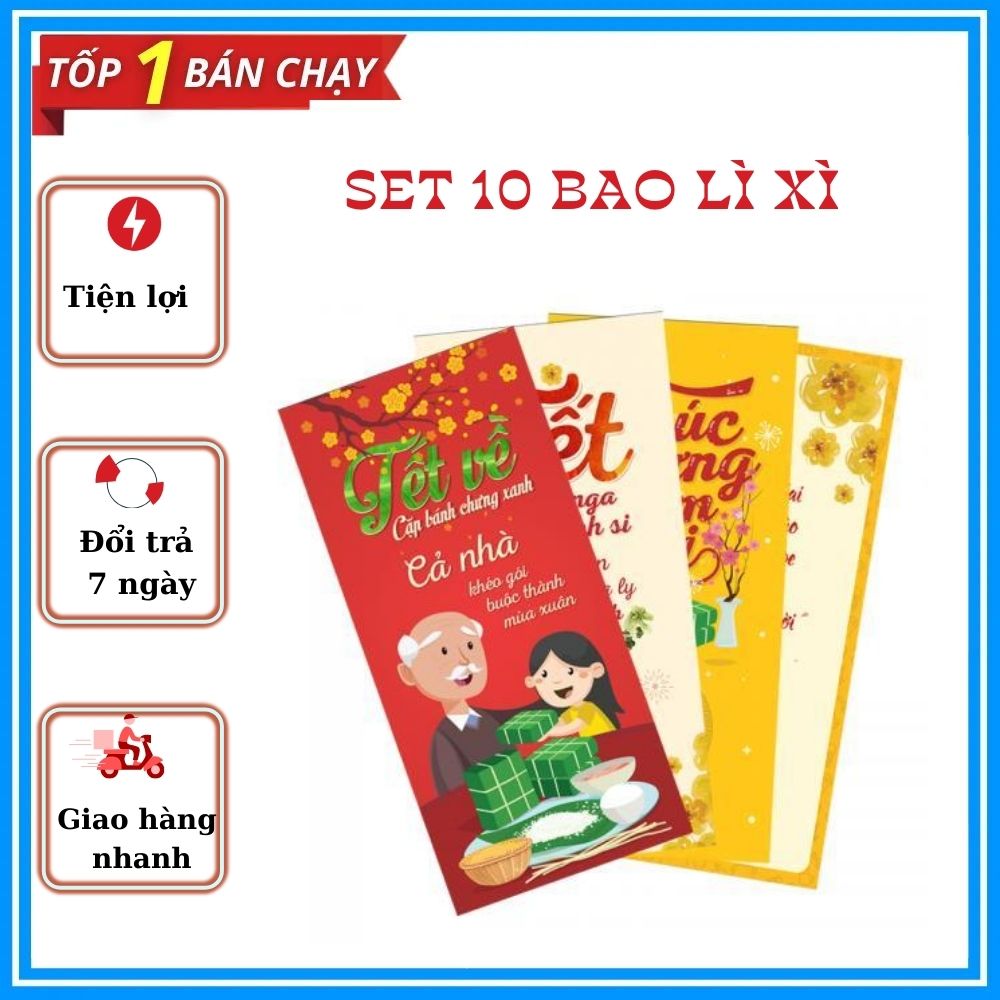 Set 10 bao lì xì Tết nhiều mẫu siêu đẹp-Bao lì xì Tết ( Ngẫu nhiên)