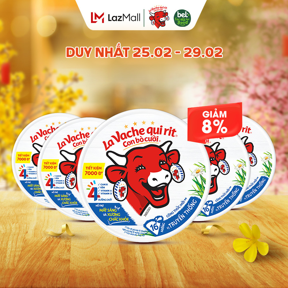 Phô mai Con Bò Cười (16 miếng) - COMBO 5 hộp bổ sung canxi