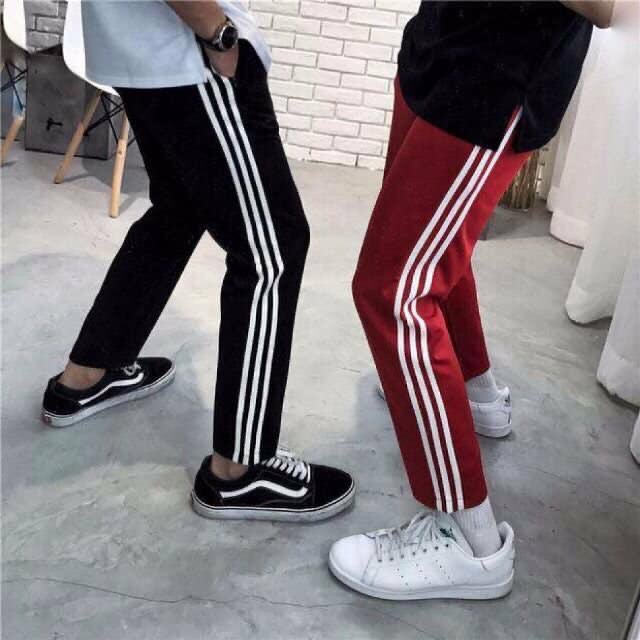 [HCM]Quần Nỉ Nam Nữ 3 Sọc Ống Suôn Vải Mềm Mịn Bền Màu Không Nhăn Blackwhite